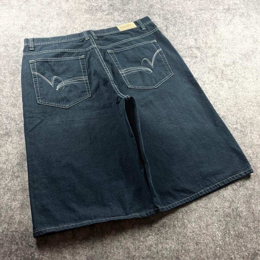 Vintage Jeans Colony Men’s 38 Denim Long Jorts Embroidered Baggy Y2K Streetwear